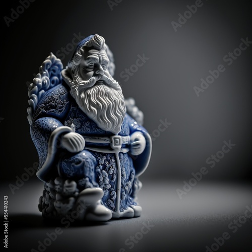 3d illustration blue and white china figurine of Santa