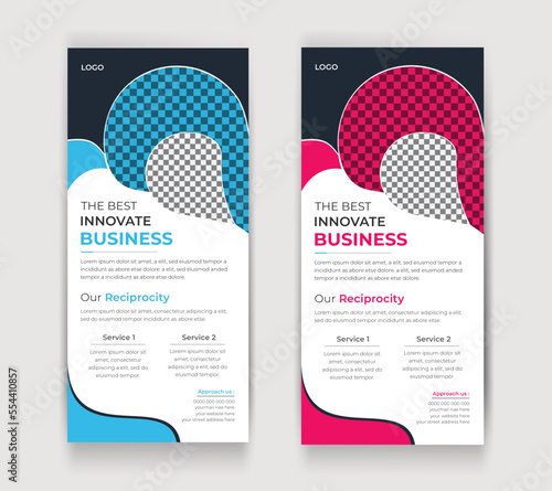 Creative business agency stands roll up banner design template, abstract background, pull up design with Two colors.