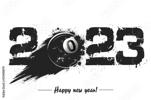 Happy New Year 2023 and billiard ball