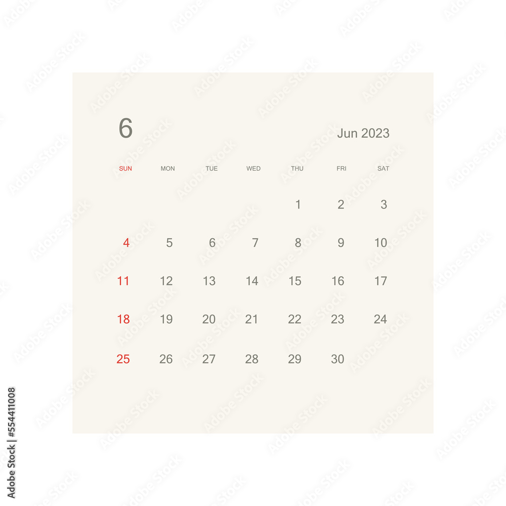 June 2023 calendar page on white background. Calendar background for reminder, business planning, appointment meeting and event. June 2023 calendar page on white background. Calendar background for reminder, business planning, appointment meeting and event.