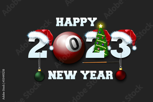 Happy New Year 2023 and billiard ball