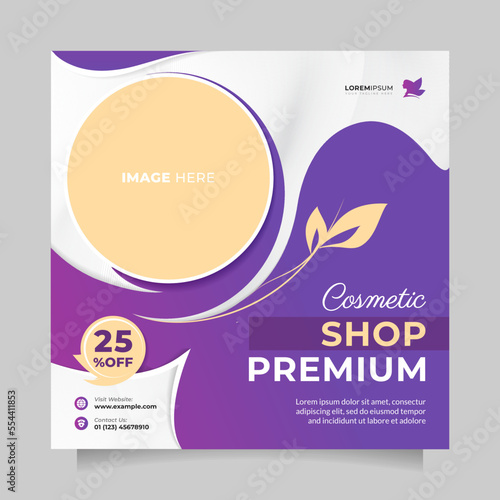 Beauty cosmetic center social media post and banner promotion. Square vector design to promote skin care, makeup, hair treatment, healthy skin clinic, medical spa, beautician, natural skincare, etc