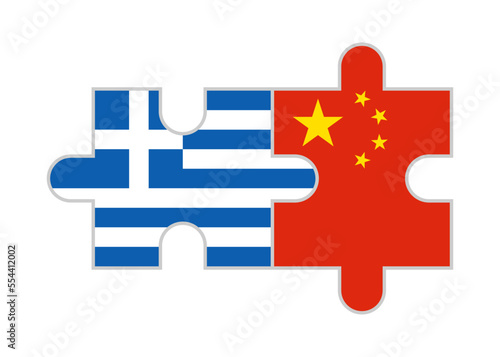 puzzle pieces of greece and china flags. vector illustration isolated on white background