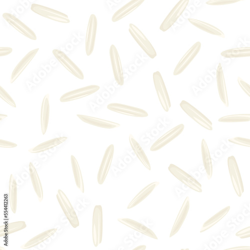 Long Basmati Rice on white seamless pattern. Food background. Vector cartoon illustration. 