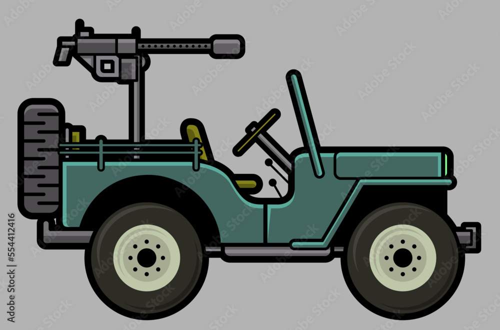 military SUV with a machine gun