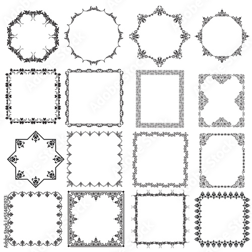 Decorative frames. Retro ornamental frame, vintage rectangle ornaments and ornate border. Decorative wedding frames, antique museum picture borders or deco devider. Isolated icons vector set