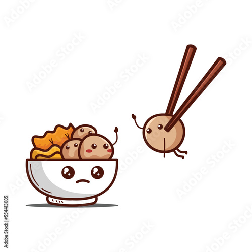 Cute Bakso indonesian Food Illustration Hand Drawn Style