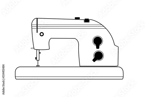 Vintage sewing machine, vector line on white background
