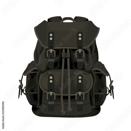 Bag backpack travel luggage equipment hiking baggage carry adventure case vector illustration