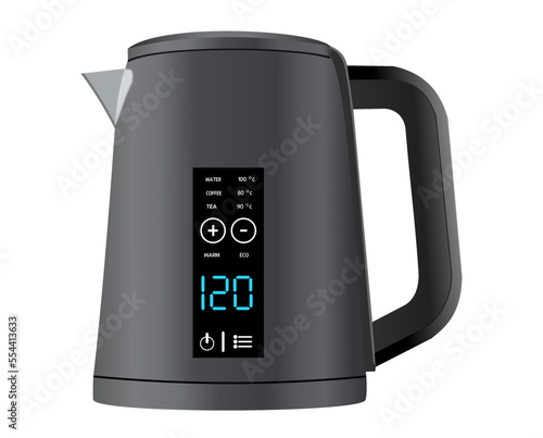 Matte black electric kettle with digital display, 3d vector  
