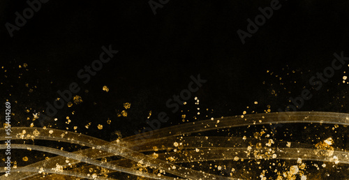 波のようなラインが美しい 黒とゴールドの和風背景イラスト