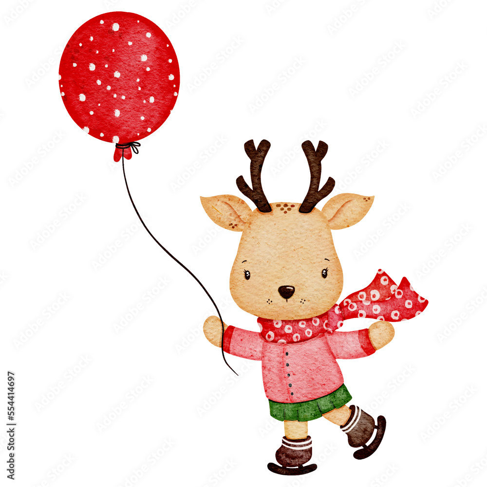 Fototapeta premium Watercolor christmas deer illustration 