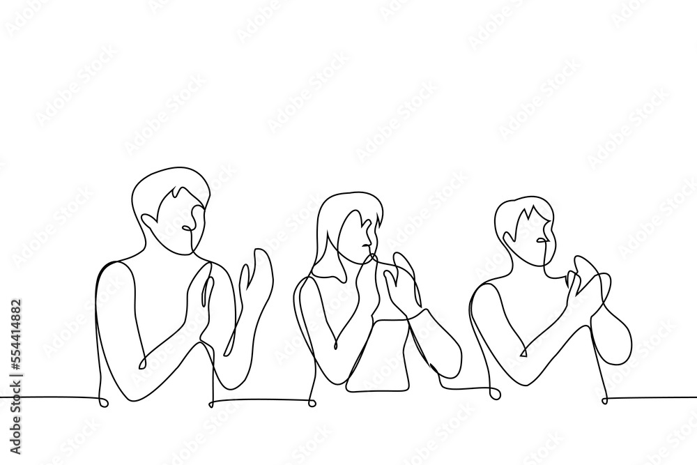 seated people clap their hands - one line drawing vector. applause concept seated people clap their hands - one line drawing vector. applause concept