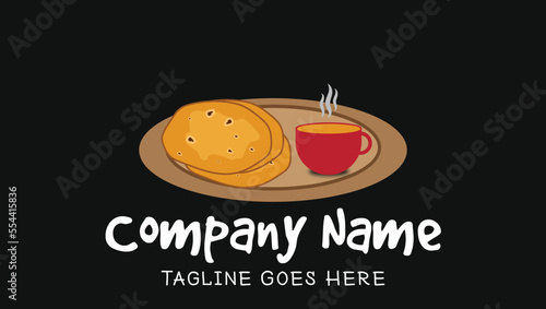 Tea and Paratha Delicious Breakfast Traditional Asian Food Logo or Vector