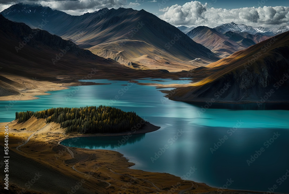 Obraz premium Tortum Lake's mesmerizing scenery near Erzurum, Turkey. Generative AI