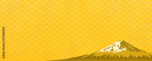 金の和紙に和柄模様と富士三景　年賀状素材