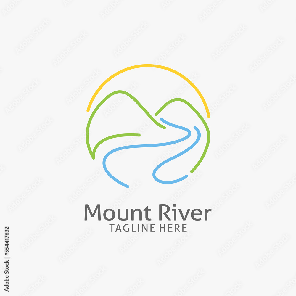 Mountain river logo design in line style