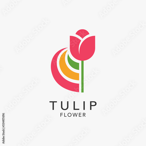 Tulip flower and colorful elements for tulip garden logo design