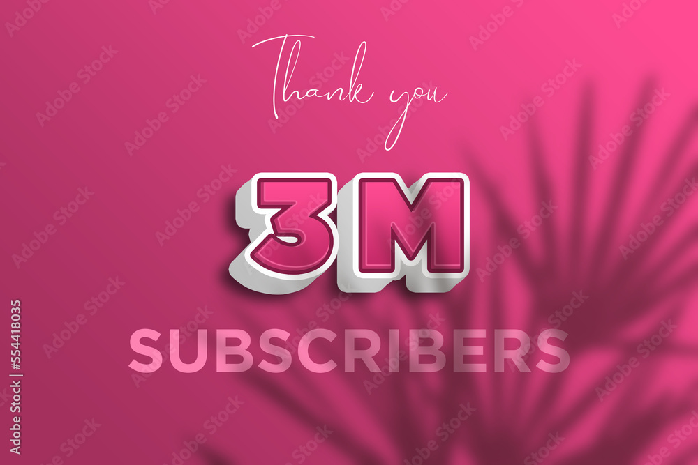 3 Million  subscribers celebration greeting banner with Pink 3D  Design