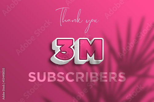 3 Million subscribers celebration greeting banner with Pink 3D Design