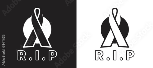 Rest in peace R.I.P text and line ribbon on circle sign black and white tone vector design