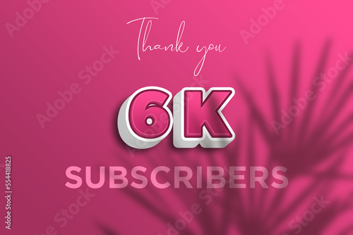 6 K subscribers celebration greeting banner with Pink 3D Design