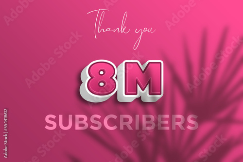 8 Million subscribers celebration greeting banner with Pink 3D Design