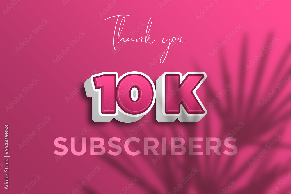 10 K subscribers celebration greeting banner with Pink 3D  Design