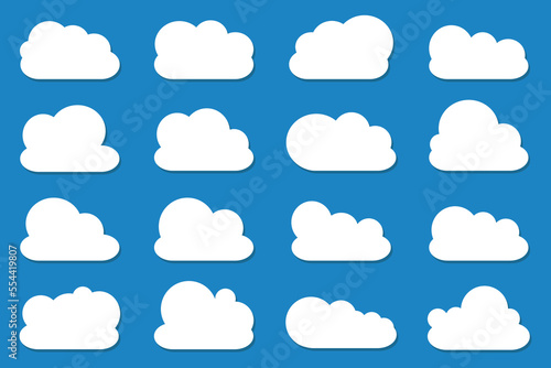 Cloud shapes. Clouds pack in flat style for design element in white with shadow.