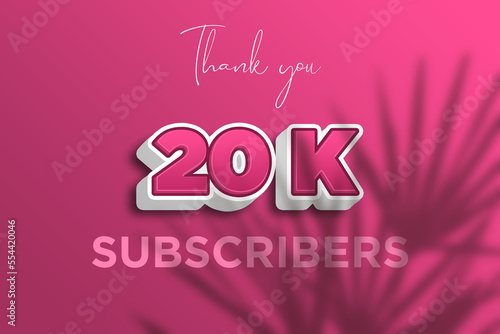 20 K subscribers celebration greeting banner with Pink 3D Design
