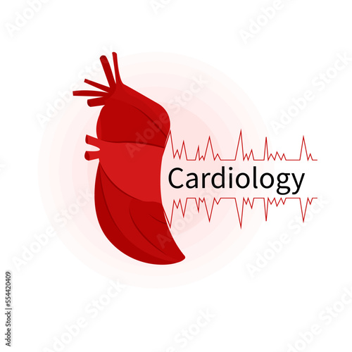 Cardiology and heart health. Cardiogram with text. Flat style vector illustration for logo and business