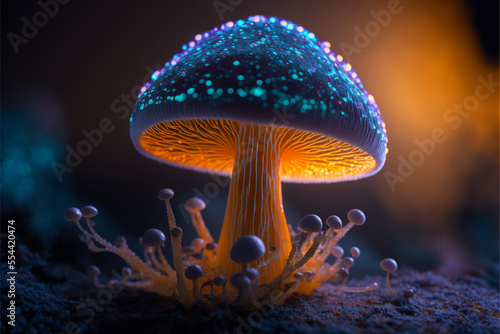 Mystical glowing blue mushroom made with Generative AI 