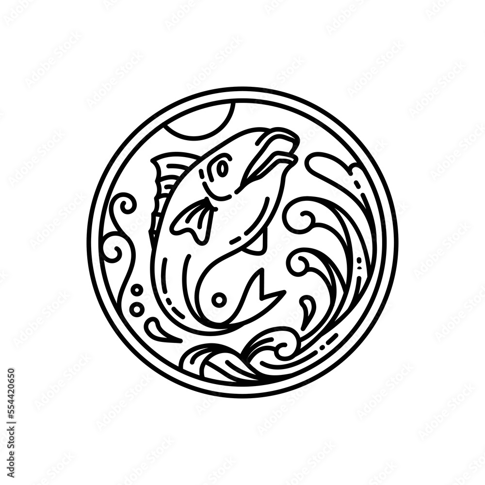 fish outline fishing logo concept monoline style design