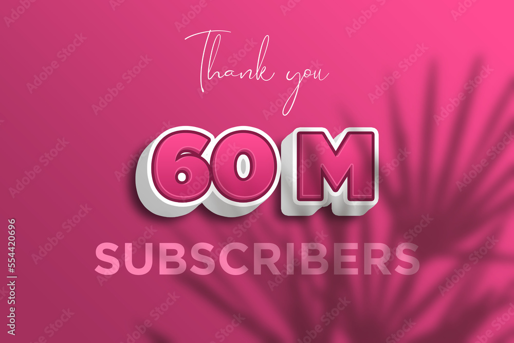 60 Million  subscribers celebration greeting banner with Pink 3D  Design