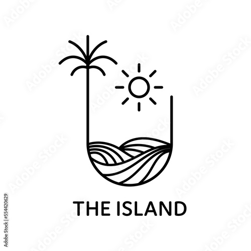 tropical island simple logo beach monoline design
