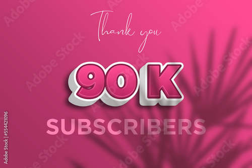 90 K subscribers celebration greeting banner with Pink 3D Design