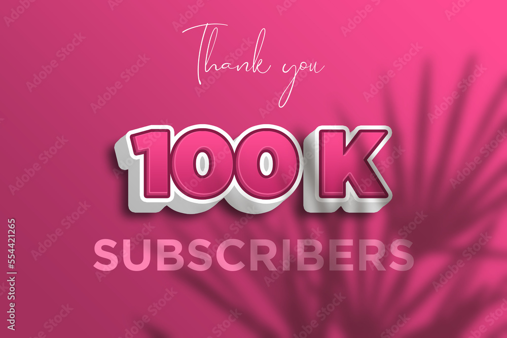 100 K subscribers celebration greeting banner with Pink 3D  Design