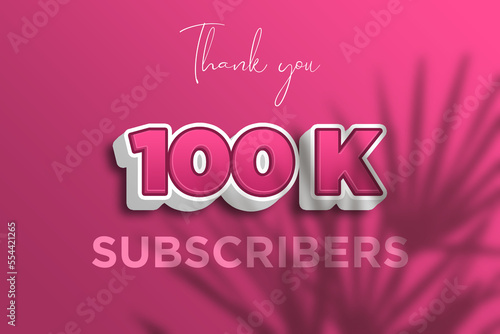 100 K subscribers celebration greeting banner with Pink 3D Design