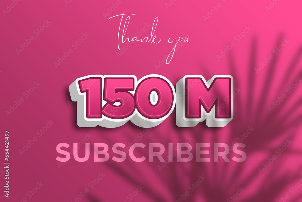 150 Million subscribers celebration greeting banner with Pink 3D  Design