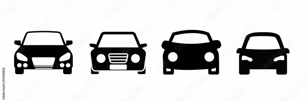 Car icon. Flat style black car icon set. Stock vector.