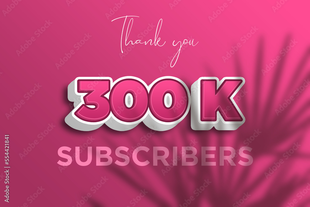 300 K  subscribers celebration greeting banner with Pink 3D  Design
