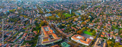 Aerial view around the city Gyula in Hungary on a sunny day in autumn.