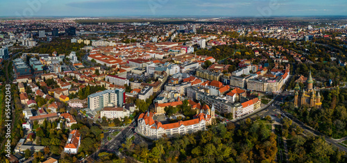 Aerial view around the city Timisoara in Romania on a sunny day in autumn. 