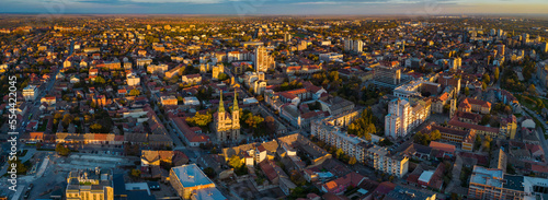 Aerial view of the city Pantschowa in Serbia on a late sunny afternoon. photo