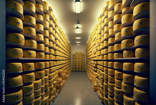 Cheeseheads are stored in the room where European cheeses and dairy products are produced for maturing. Generative AI