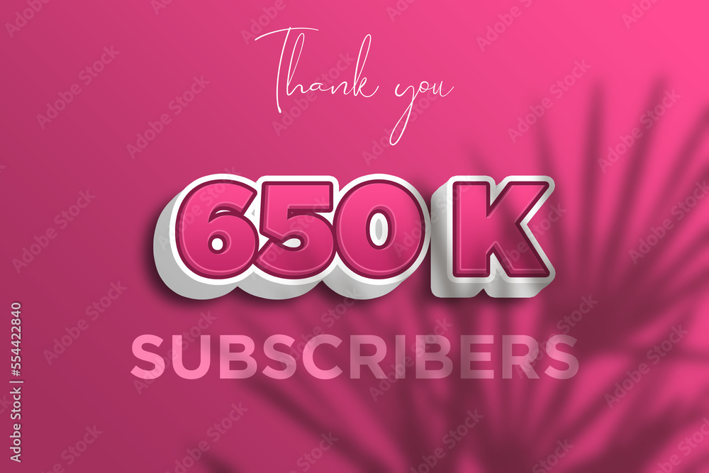 650 K  subscribers celebration greeting banner with Pink 3D  Design