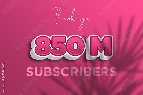 850 Million subscribers celebration greeting banner with Pink 3D Design