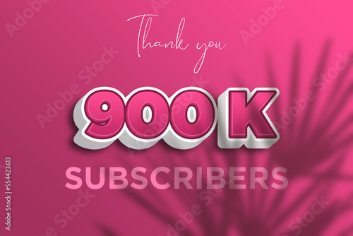 900 K subscribers celebration greeting banner with Pink 3D Design