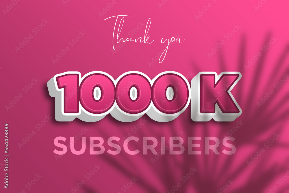 1000 K subscribers celebration greeting banner with Pink 3D  Design