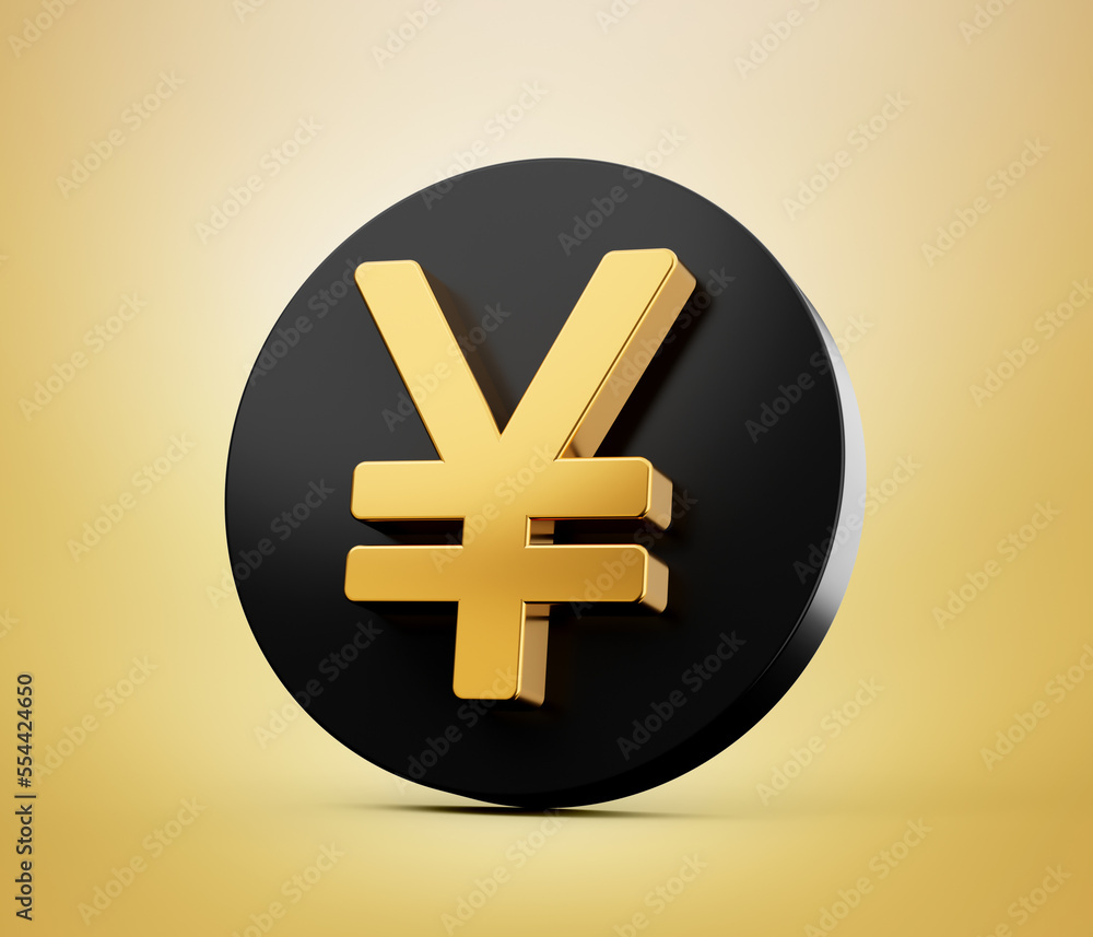 Obraz premium Yen Symbol made of gold with reflection isolated on white background. 3d illustration